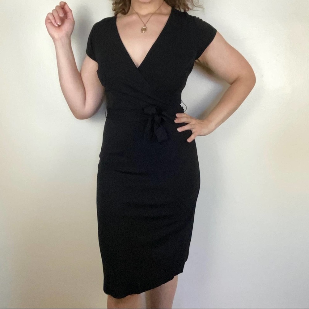 Vintage Context Surplice Neckline Cap Sleeve Dress